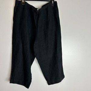J Jill Pure Linen Womens Black Capri Pants L PETITE Pull On Elastic Waist